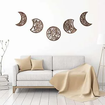 Jetec Moon Phase Wall Decor - Boho Wooden Art for Home