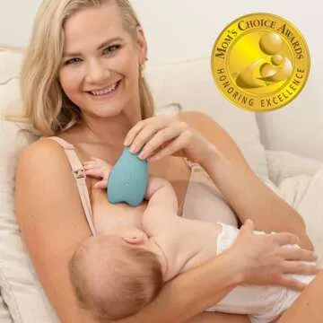 Momcozy Warming Lactation Massager 2-in-1, Soft Breast Massager for Breastfeeding, Heat + Vibration Adjustable for Clogged Ducts, Improve Milk Flow, Blue-Green