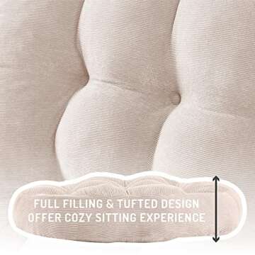 Meditation Floor Pillow Set of 2, Round Large Pillows Seating for Adults, Tufted Corduroy Cushion for Living Room Tatami, Beige 22 Inch