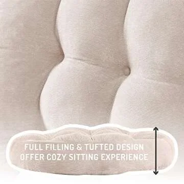 Meditation Floor Pillow Set of 2, Round Large Pillows Seating for Adults, Tufted Corduroy Cushion for Living Room Tatami, Beige 22 Inch