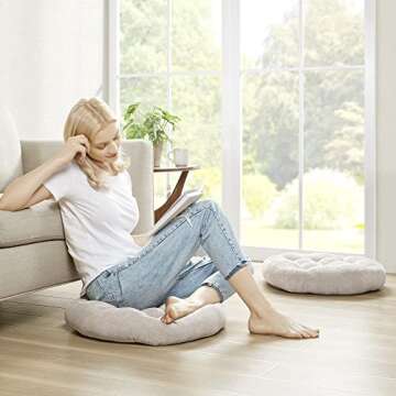 Meditation Floor Pillow Set of 2, Round Large Pillows Seating for Adults, Tufted Corduroy Cushion for Living Room Tatami, Beige 22 Inch