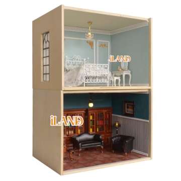 iLAND Large Wood Display Box for Diorama, Figure, Collectible, Miniature Also a Dollhouse Roombox, Unfinished 15.7“x 11”x11“, Quick-Build Without Screws or Glue, Dustproof & Smooth & Sturdy