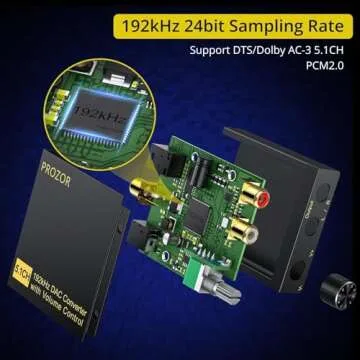 PROZOR DAC Converter 192Khz Digital to Analog Audio Decoder with Volume Control Support 5.1CH DTS Dolly-AC3 Coaxial SPDIF Toslink Optical to RCA Adapter for HDTV Blu-ray DVD PS3 Home Cinema System