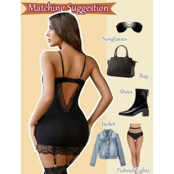 Avidlove Women Lingerie Teddy Bodysuit with Garter Belt Lace Babydoll Full Slips Black