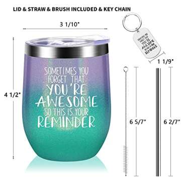 Sometimes You Forget That You are Awesome - Thank You Gifts, Funny Birthday Cup Inspirational Gifts for Women, Men, Coworker, Friends - Vacuum Insulated Tumbler with Keychain Glitter 12oz
