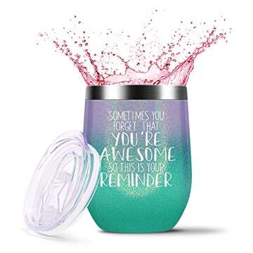 Sometimes You Forget That You are Awesome - Thank You Gifts, Funny Birthday Cup Inspirational Gifts for Women, Men, Coworker, Friends - Vacuum Insulated Tumbler with Keychain Glitter 12oz