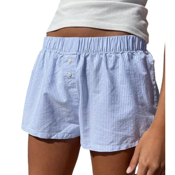 Y2k Cute Lounge Shorts for Women Plaid Print Sleep Shorts Elastic Waist Button Front Pajama Shorts B...