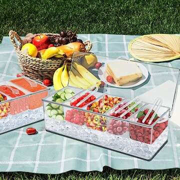 BETSO Condiment Server with Ice Tray,Ice Chilled 5 Compartment Condiment Server Caddy,Chilled Caddy,...