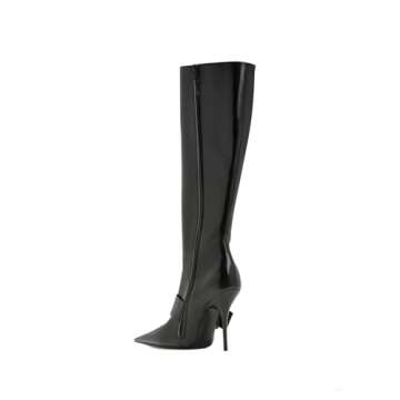Women's Zipper Knee High Boots Pointed Toe Buckle Strap Fashion Hand Made Leather High Heels Boots F...