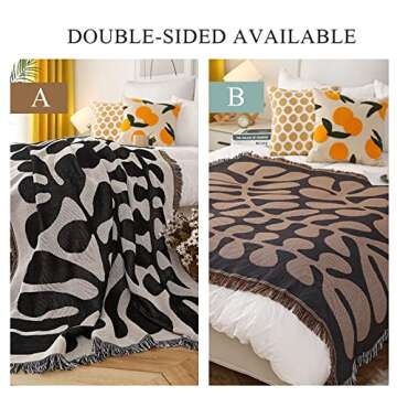 Vibrant Double-Sided Woven Throw Blanket with Tassels
