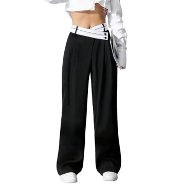 Stylish Verdusa Women's Color Block High Waist Button Trousers for Casual Chic Lady