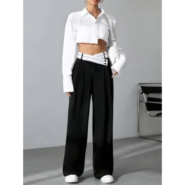 Stylish Verdusa Women's Color Block High Waist Trousers