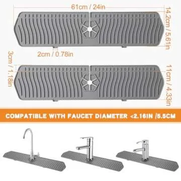 COBETE Kitchen Sink Splash Guard, 24in Faucet Mat Splash Catcher, Handle Drip Catcher Tray, Multipurpose for Kitchen Dish Drying Mats Sponge Holder and Bathroom Countertop Protect