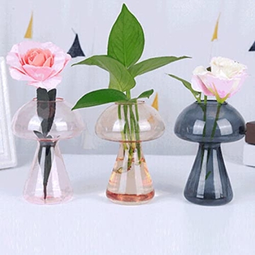 Mushroom Vase, Clear Mushroom Flower Vase,Mushroom Glass Bud Vases, Nordic Style Home Decor Hydropon...