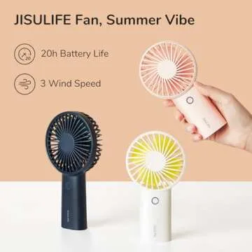 JISULIFE Handheld Fan with 30 Hours of Cooling, 6000mAh Battery, USB Rechargeable Portable Fan for Travel, Makeup, Concerts & Commute – Stay Cool Everywhere (White)