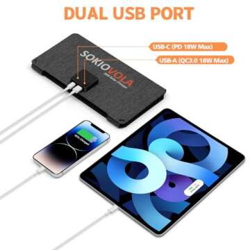SOKIOVOLA [Upgraded] 28W Portable Solar Panel Foldable Solar Panel USB-A USB-C Ports Solar Panel Portable IP68 Waterproof Solar Phone Charger for Camping Hiking Outdoor Activities