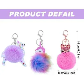Fluffy Animal Pom Pom Keychain Set for Women