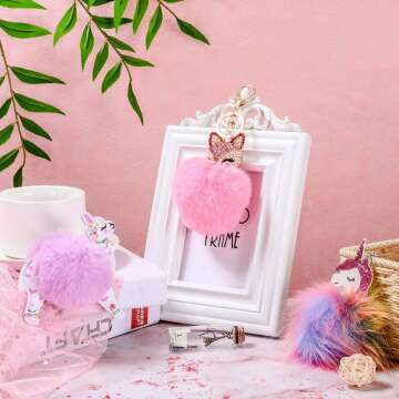 Fluffy Animal Pom Pom Keychain Set for Women