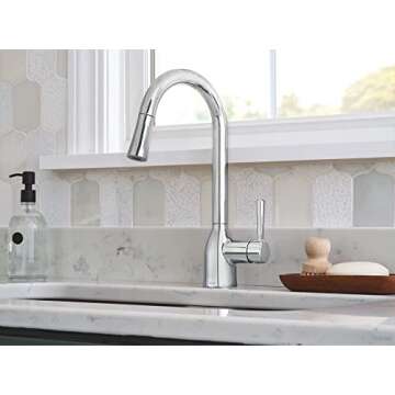 Moen Adler Chrome One-Handle High Arc Kitchen Sink Faucet with Power Clean, Modern Kitchen Faucet wi...