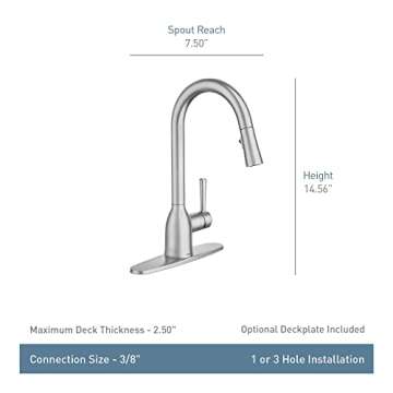 Moen Adler Chrome One-Handle High Arc Kitchen Sink Faucet with Power Clean, Modern Kitchen Faucet with Pull Down Sprayer, 87233