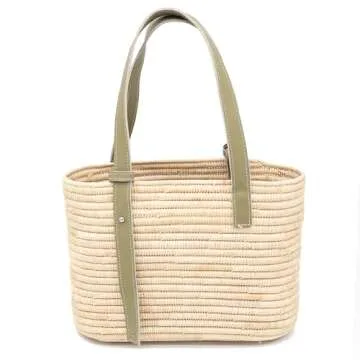 Luxury Raffia Tote Bag with Leather Handles – Handcrafted Elegance for Everyday Style, Women's Straw Woven Shoulder Bag, Tote Handbag, Summer Beach Purse (Khaki)