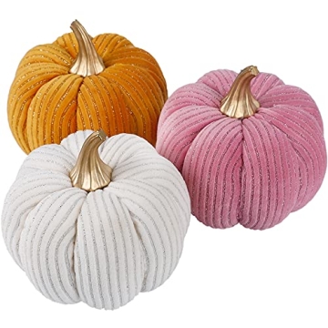 winemana 3 Pcs Thanksgiving Decorations Large Artificial Pumpkins, Lint Pink Orange White Fall Tabletop Centerpieces, Fall Friendsgiving Decorations for Home Kitchen Table Indoor Party Outdoor Yard
