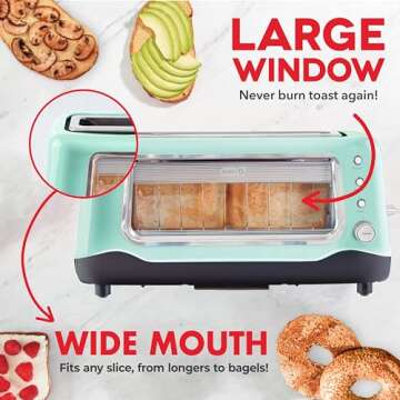 DASH Clear View Toaster - Compact Design with 7 Browning Levels & Clear-View Window, Extra-Wide Slot...