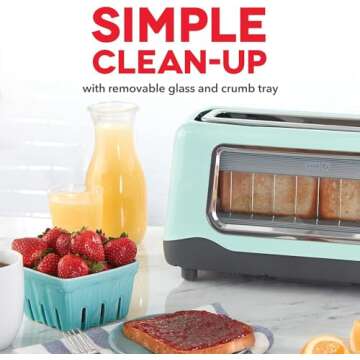 DASH Clear View Toaster - Compact Design with 7 Browning Levels & Clear-View Window, Extra-Wide Slot Large Toaster, 1-Touch Defrost, Reheat & Bagel Functions - Easy Clean Up Crumb Tray (Aqua)