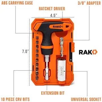RAK Universal Socket Tool - Birthday Gifts for Men - Set of 15 with 1/4-to-3/4-inch Wrench Grip, T-Handle Ratchet Driver and 10 Screwdriver Bits - Gifts for men, Husband, Handyman