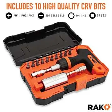 RAK Universal Socket Tool - Birthday Gifts for Men - Set of 15 with 1/4-to-3/4-inch Wrench Grip, T-Handle Ratchet Driver and 10 Screwdriver Bits - Gifts for men, Husband, Handyman