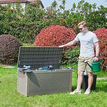 YITAHOME 100 Gallon Large Deck Box, Outdoor Resin Storage Boxes for Patio Furniture, Outdoor Cushions, Garden Tools, Water Resistant and Lockable