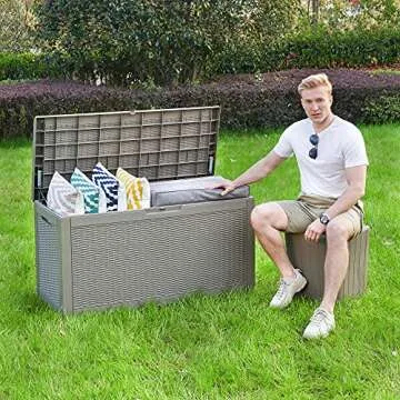 YITAHOME 100 Gallon Large Deck Box, Outdoor Resin Storage Boxes for Patio Furniture, Outdoor Cushions, Garden Tools, Water Resistant and Lockable