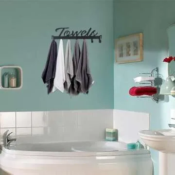 Azmoncy Over The Door Hooks, Towel Rack for Bathroom Towel Holder for Hanging Heavy Duty, Over Door Towel Hanger with 6 Hooks for Bedroom Bathroom Kitchen Towels, Bag, Coats, Hats - Black