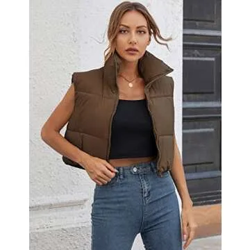 Gihuo Cropped Puffer Vest for Women - Stylish Warm Outerwear