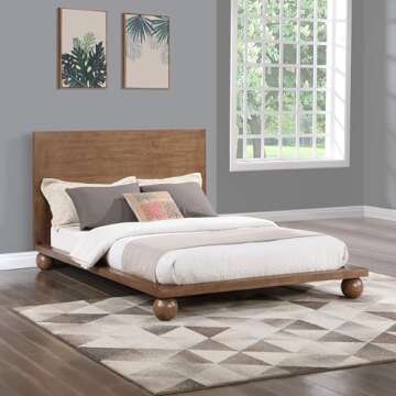 Meridian Furniture KentWalnut-Q Kent Collection Art Deco Queen Bed with Solid Ash Wood, Rich Walnut ...