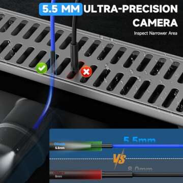 Oiiwak Endoscope Camera with Light, 5.5 mm Borescope, 4.3" IPS Screen HD Digital Snake Inspection Ca...