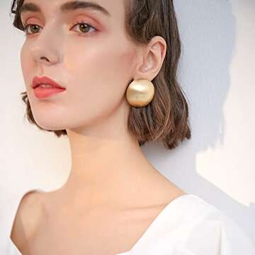 HESSAWELL Matte Gold Dangle Earrings Half-ball Gold Plated Studs Gold Brushed Gold Button Earrings for Women Fashion Vintage Drop Earrings Jewelry