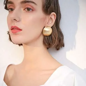 HESSAWELL Matte Gold Dangle Earrings Half-ball Gold Plated Studs Gold Brushed Gold Button Earrings for Women Fashion Vintage Drop Earrings Jewelry