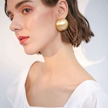 HESSAWELL Matte Gold Dangle Earrings Half-ball Gold Plated Studs Gold Brushed Gold Button Earrings for Women Fashion Vintage Drop Earrings Jewelry