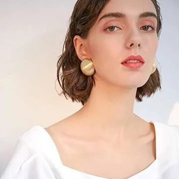 HESSAWELL Matte Gold Dangle Earrings Half-ball Gold Plated Studs Gold Brushed Gold Button Earrings for Women Fashion Vintage Drop Earrings Jewelry