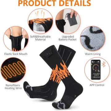 Heated Socks, Rechargeable Heated Socks Women Kids, Battery Powered Socks Electric Socks Foot Warmer with APP Control for Winter Hunting Skiing Hiking (L)