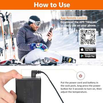 Heated Socks, Rechargeable Heated Socks Women Kids, Battery Powered Socks Electric Socks Foot Warmer with APP Control for Winter Hunting Skiing Hiking (L)