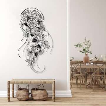 Metal Wall Decor, Metal Jellyfish Wall Decor, Jellyfish Wall Decor, Floral Wall Art, Leaf Wall Decor, Line Art Wall Decor, Wall Decor Living Room, Wall Decor for Bedroom (Gold, 35 x 19 in / 90 x 48cm)