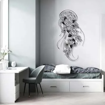 Metal Wall Decor, Metal Jellyfish Wall Decor, Jellyfish Wall Decor, Floral Wall Art, Leaf Wall Decor, Line Art Wall Decor, Wall Decor Living Room, Wall Decor for Bedroom (Gold, 35 x 19 in / 90 x 48cm)