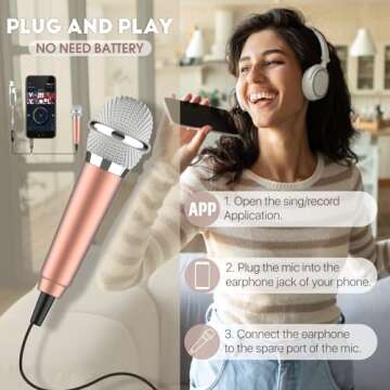 Wootrip Mini Microphone, Karaoke Tiny Microphone for Voice Recording Interview, Portable Small Singing Mic 3.5mm Plug with Stand Suitable for Android Phone,iPhone,iPad, Laptop (Rose Gold)