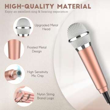 Wootrip Mini Microphone, Karaoke Tiny Microphone for Voice Recording Interview, Portable Small Singing Mic 3.5mm Plug with Stand Suitable for Android Phone,iPhone,iPad, Laptop (Rose Gold)