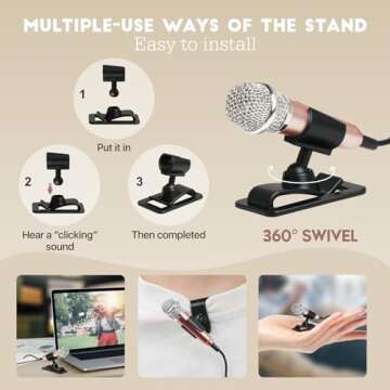 Wootrip Mini Microphone, Karaoke Tiny Microphone for Voice Recording Interview, Portable Small Singing Mic 3.5mm Plug with Stand Suitable for Android Phone,iPhone,iPad, Laptop (Rose Gold)
