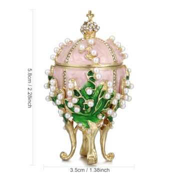 Hand Painted Enamel Pearl Flower Faberge Egg Trinket Box, Unique Hinged Floral Jewelry Box Organizer...