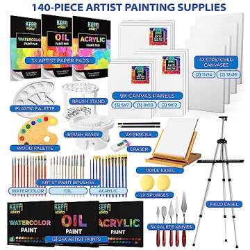KEFF Super Deluxe All-Inclusive Art Supplies for Adults and Kids - 140 Pcs Professional Painting Kit...