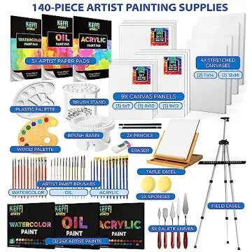 KEFF Super Deluxe All-Inclusive Art Supplies for Adults and Kids - 140 Pcs Professional Painting Kit...
